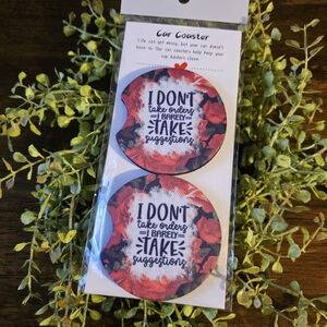 Floral Car Coaster Set - Red and Black